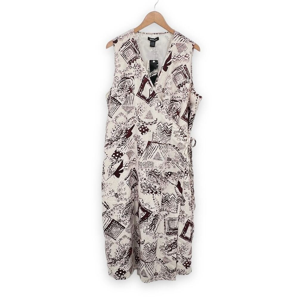 Millenium dress 20 linen blend full wrap brown cream geometric print sleeveless
